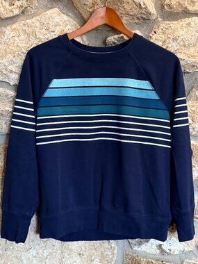 L.L. Bean Women’s Crew Neck Light Sweatshirt Navy Blue Stripe Outdoor Size S